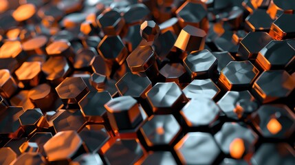 Poster - This vibrant 3D image showcases metallic honeycomb elements with a striking reflective surface, creating a contemporary and dynamic visual experience.
