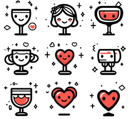 Poster - Cute Icon Illustration Set: A collection of endearing icons, filled with cheerful faces and charming details, creating a delightful visual narrative.