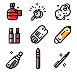 Fototapete - Iconic Toolset Collection: A collection of illustrated icons, perfect for design needs, including pens, highlighters, markers, and other illustrative elements.