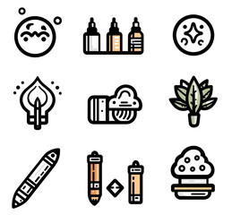 Poster - Creative Doodle Icons: A set of nine unique and stylish doodle icons featuring various creative elements like lightbulb, paint bottles, plant, and more.