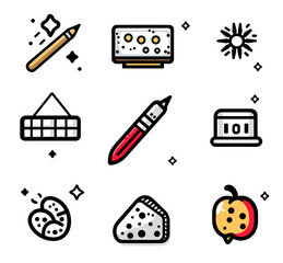 Fototapete - Creative Icons Set: A collection of nine unique and charming line icons, perfect for web design, app development, or creative projects.
