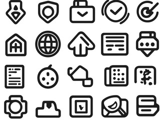 Fototapete - Collection of Line Icons: A diverse set of 25 minimalist line icons, perfect for web design, app development, or presentation materials, featuring various symbols for business, technology, and more.