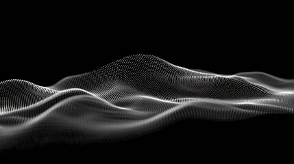 Poster - Abstract grayscale wave of particles on black background