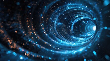 Fototapete - Abstract picture of blue light particle with digital technology style design connecting become dynamic of electric wave movement represent about flowing of data or structure of network system. AIG53.