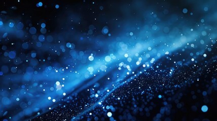 Poster - Abstract Wonderful picture of micro light sparkling particles scattered across blue flowing wave with space background, create bokeh effect perfect for energetic and fantasy wallpaper design. AIG53.