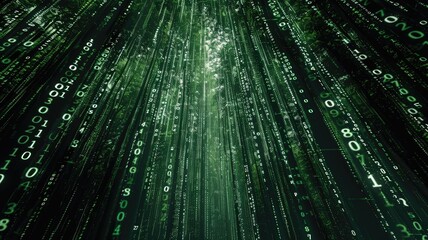 Fototapete - This green matrix style background offers a futuristic digital look, perfect for commercial proposals and technology projects. Ideal for enhancing visuals.