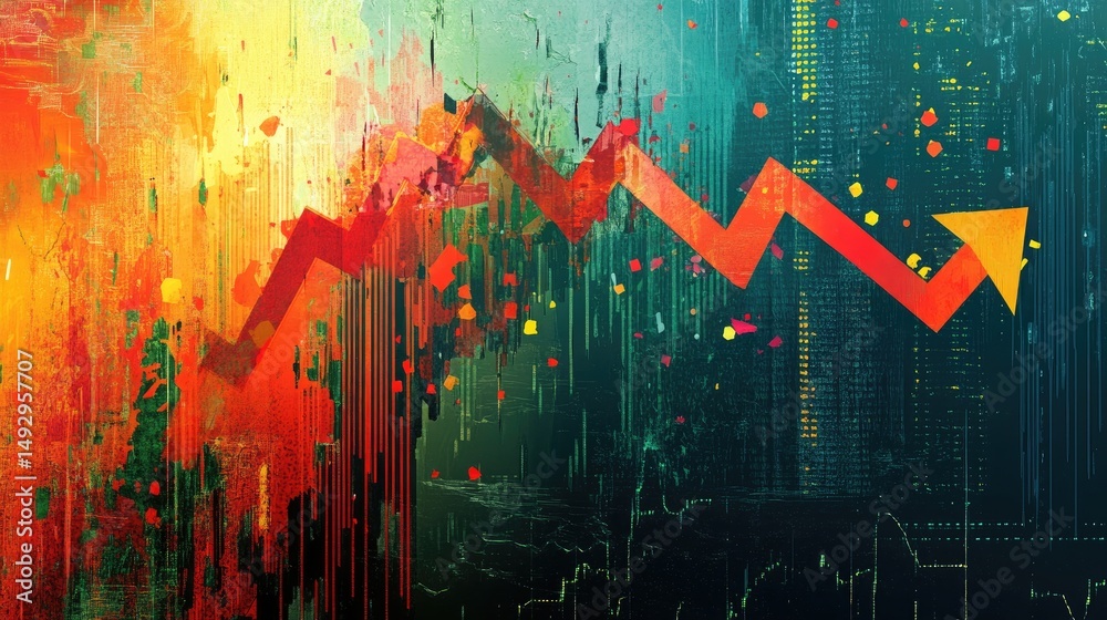 Stock Market Graph Fall Economic downtrend market graph with stock exchange crash and falling ...
