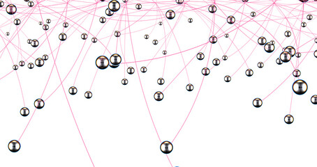 Fototapete - Big data visualization. Network connection structure with chaotic distribution of points and lines. 3D rendering.