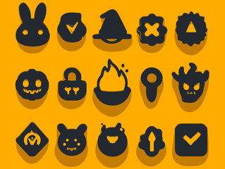 Fototapete - Mysterious Silhouette Elements: Collection of mysterious graphic silhouette icons on yellow background. the elements create intrigue for visual interest.