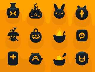 Poster - Spooky Icon Collection: A vibrant illustration of an array of icons representing different elements of the Halloween season. The diverse icons create a visually engaging narrative of Halloween.