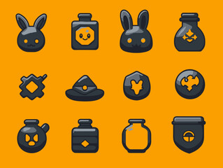 Fototapete - Whimsical Icons on Orange: A collection of fun, quirky icons adorn a vibrant orange background, their simplicity hinting at a world of playful adventure and storytelling. 