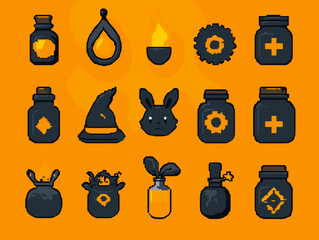 Poster - Enchanting Assemblage of Symbolic Icons: A captivating collection of whimsical, pixelated illustrations, each a unique emblem of mystery, magic, and intricate symbolism.