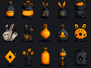 Poster - Magical Potion and Accessory Collection: A bewitching assortment of potion bottles and accessories, each radiating with mystery and wonder, meticulously designed to enhance any enchanting project.