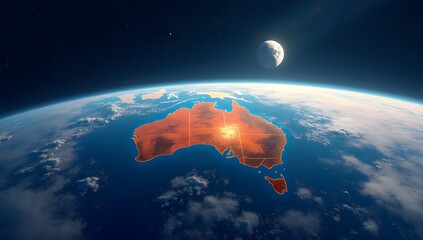 Wall Mural - a dramatic view of earth from space showcases the australian continent glowing brightly. the moon is