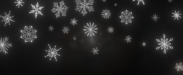 Poster - Snowflakes - golden openwork shiny snowflakes, star, 3D rendering.