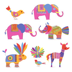 Poster - Vibrant Animals: A whimsical array of vividly colored animals, showcasing imaginative patterns and artistic design, offering a cheerful and decorative appeal.