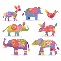 Poster - Whimsical Animal Parade: A vibrant array of delightful animal illustrations, each adorned with intricate patterns and charming details, creates a cheerful and eye-catching visual.
