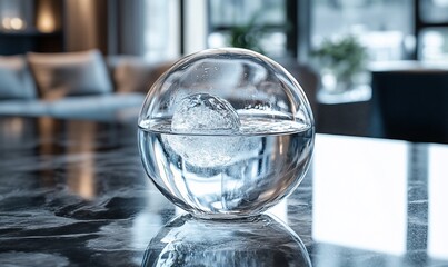 Clear glass sphere with water and object