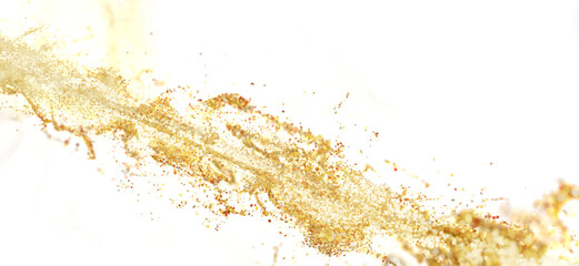 Aufkleber - Abstract image of golden particles exploding on white background. Ideal for luxury or celebratory designs.