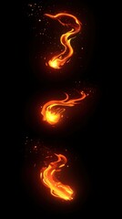 Poster - Three stylized flames on black background digital art illustration fantasy fire element graphic design concept for game or animation