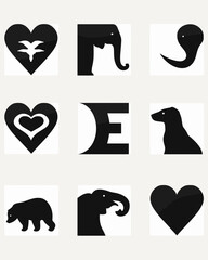 Fototapete - Artistic Emblem Collection: A captivating collection of stylized heart-shaped symbols, each embodying diverse elements, presenting a harmonious blend of art, creativity, and visual allure.