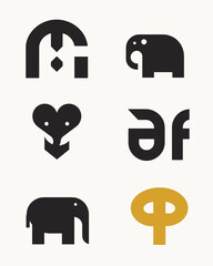 Fototapete - Geometric Emblems of Creativity: A collection of striking geometric emblems, including the form of an elephant, exude a modern appeal that invites inspiration and aesthetic exploration. 