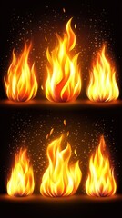 Poster - Six Flames of Fire Burning Brightly Against Dark Background Studio Shot Illustration
