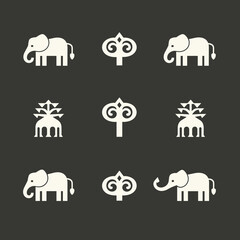 Fototapete - Geometric Elephant and Decorative Motif Arrangement: A visually striking arrangement of elephant motifs and decorative design elements, offering a minimalist yet elegant aesthetic.