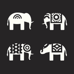 Fototapete - Elephant Silhouette Collection: A set of four decorative elephant silhouettes in a modern minimalist style, perfect for artistic or design projects.