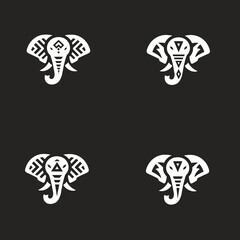 Fototapete - Elephants Head Icon Pattern: A meticulously crafted pattern showcasing the majestic presence of an elephant's head, designed with an artistic and stylized flair, against a dark backdrop.