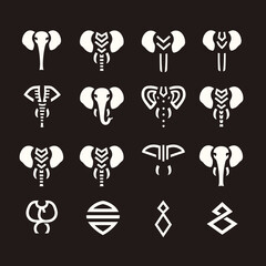 Fototapete - Elephant Icon Collection: A set of stylized elephant head icons in various artistic designs, suitable for graphic resources and branding purposes, showcasing diverse creative concepts.