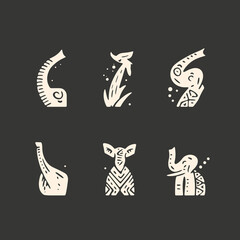 Fototapete - Whimsical Animal Collection: An artistic and eye-catching collection of illustrated animals, each rendered in a simple, graphic style with playful, clean lines.