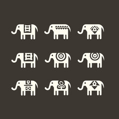 Fototapete - Geometric Elephant Designs: A visually striking collection of minimalist elephant designs in a unique geometric style, showcasing artistic flair.