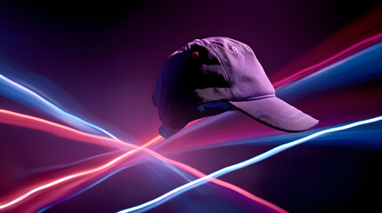 Poster - dynamic baseball hat in the spotlight: capturing a stylish hat caught in vibrant light streaks, idea
