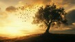 © Andrii - The Mustard Seed: A small mustard seed growing into a large tree, with birds nesting in its branches under a bright sky.