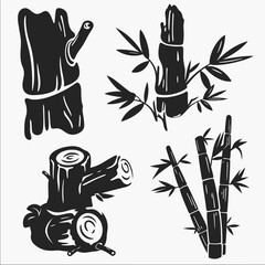 Fototapete - Woodland Icons: An artistic, high-contrast illustration showcasing various representations of wood elements, perfect for design projects.