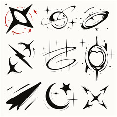 Poster - Cosmic Doodle Set: A collection of hand-drawn cosmic elements, including stars, planets, comets, and swirling nebulae, perfect for adding a touch of celestial flair to your designs.