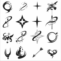 Fototapete - Abstract Ornament Collection: A sophisticated collection of black ornamental shapes that offers design versatility. Each shape embodies fluidity and elegance.