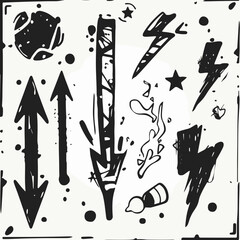 Fototapete - Urban Doodle Elements: An assortment of bold, hand-drawn urban doodles, with arrows, lightning bolts, and stars. This artwork evokes an energetic, street-style aesthetic.