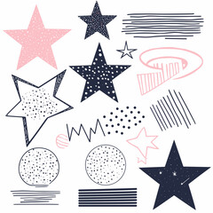 Fototapete - Artistic Celestial Array: An assortment of meticulously designed hand-drawn celestial shapes, stars, and embellishments, exuding a sense of playful creativity, artistic exploration.