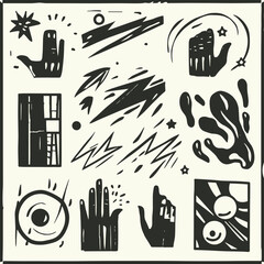 Fototapete - Abstract Illustration Set: A captivating collection of abstract illustrations featuring hand gestures, dynamic shapes, and geometric elements, perfect for adding a unique artistic touch.