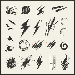 Fototapete - Abstract Icon Set: A collection of dynamic, minimalistic icons that represent various abstract elements and graphic concepts, each exuding a unique artistic flair, for a bold and modern aesthetic.