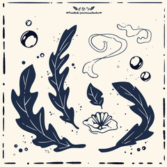 Poster - Botanical Artwork: Simple yet elegant botanical illustration, showcasing a selection of intricate leaves and delicate flower. Featuring a simple yet elegant style.