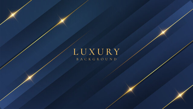 Abstract elegant dark blue luxury background with shining golden lines. Modern futuristic background