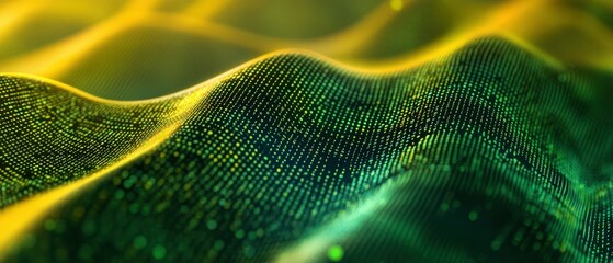 Leinwandbilder - Flowing stream of binary code in green and yellow hues, representing data transfer and technology programming virtual advanced coding innovation and encryption of artificial intelligence matrix banner