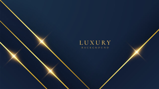 Abstract elegant dark blue luxury background with shining golden lines. Modern futuristic background