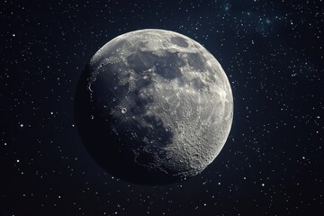Wall Mural - close up view of the moon landscape with falling stars in a starry night sky, close up moon landscap
