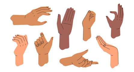 Poster - Hand gestures set, human non verbal communication and interaction. Vector cognition and language development of deaf people. Giving or taking. Showing and expressing satisfaction with arm gesturing