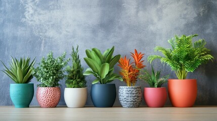 Poster - Colorful Potted Plants Arrangement on a Light Background