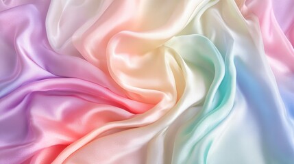 Poster - Pastel rainbow colored silk fabric with soft folds and texture.